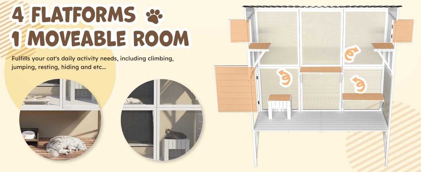 Catio Outdoor Cat Enclosure with Window Access, Large Window Catio Wood Cat House with 4 Platforms & 3 Doors for Napping and Nature Viewing – All-Weather Pet Cage for Indoor Cats Catio Outdoor Cat Enclosure with Window Access, Large Window Catio Wood Cat House with 4 Platforms & 3 Doors for Napping and Nature Viewing – All-Weather Pet Cage for Indoor Cats