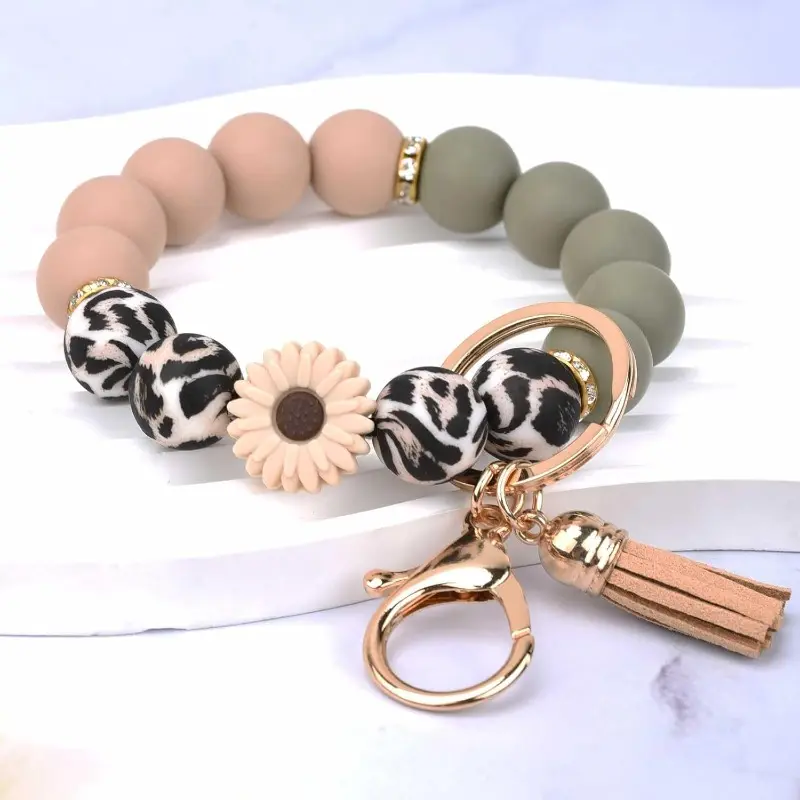 Wristlet Keychain for Women, Chic Silicone Beaded Bracelet with Tassel Charm, Hands-Free Beadable Accessory for Daily Style, Beadable Keychains, Chic Bracelet, Daily Style, Keychain Accessories