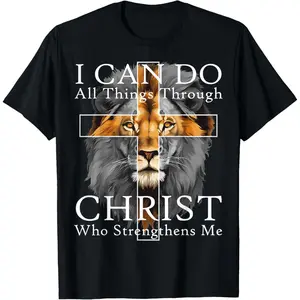 100% Cotton Inspirational Lion And Cross Bible Verse T-Shirt For Men And Women