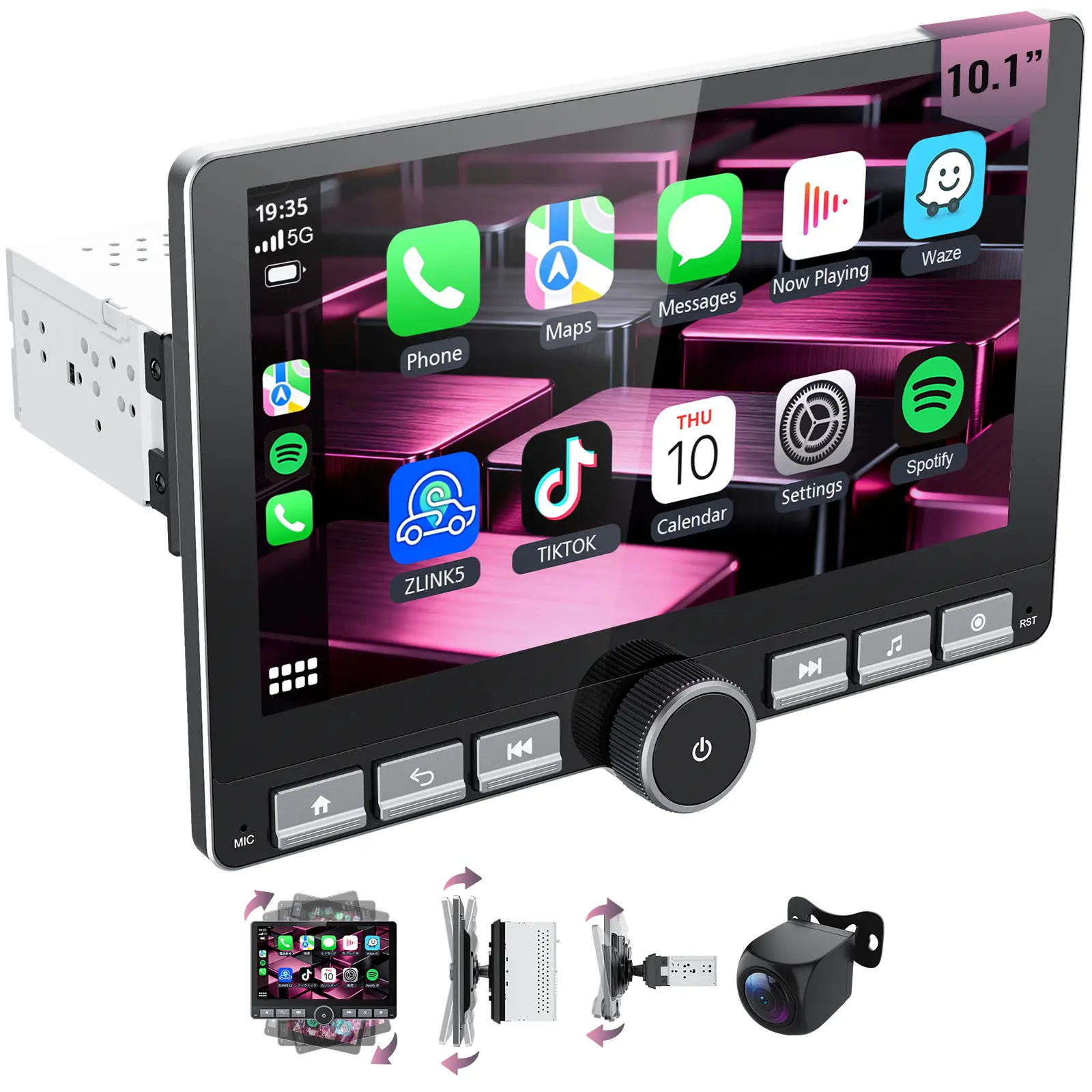 Haudio 10.1" Android 13 Car Stereo, 360° Rotatable Screen, DSP Sound Enhancement, Physical Buttons, IPS Touchscreen, CarPlay, Android Auto, FM/AM Radio, GPS Navigation, 2GB RAM + 64GB Storage, Bluetooth sunscreen backtoschool