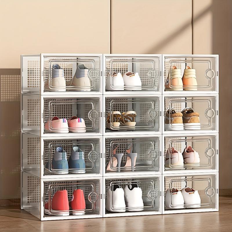 15P Stackable shoe storage box with lid, large shoe rack and storage shelf, shoe display and storage container