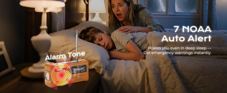 PRUNUS J-366 Winter Storm-Ready Emergency Radio- NOAA Weather Alert, 3-in-1 Charging Cables, 5-Way Power(7400mWh/AAA Battery/Hand Crank/Solar/USB-C), AM/FM, SOS Alarm, Flashlight, Compact for Bag Android Rechargeable Portable