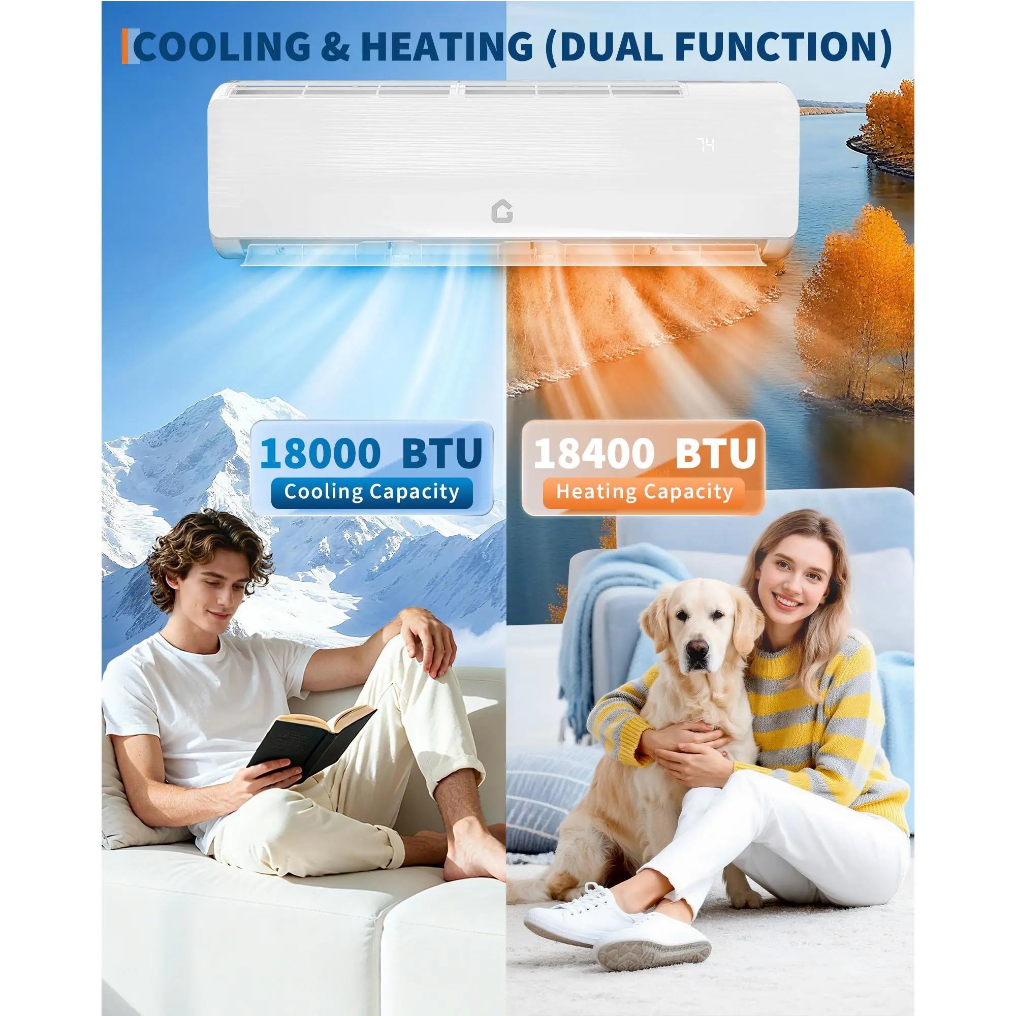 Efficient 12000 BTU Mini Split Air Conditioner & Heat Pump  for Rooms up to 750 Sq. Ft, Installation Kit Included, White  19 SEER2 Inverter, Ductless Wall Mount, 115V, 1 Ton, Quiet Cooling & Heating