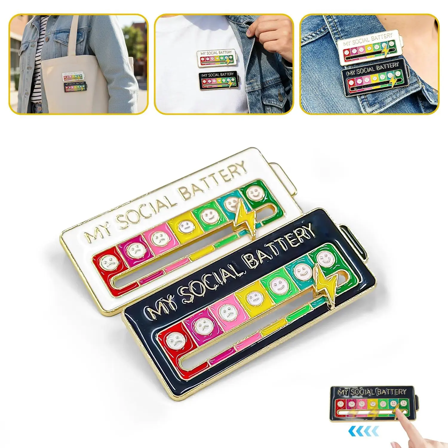 CENPIN 2Pack Social Battery Slider Pin, Interactive Mood Pin for Introverts, Creative Badge for Backpacks & Jackets, Novelty Accessories & Cute Gifts for Friends