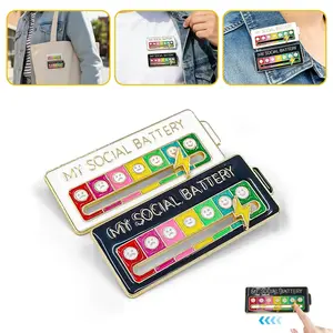 CENPIN 2Pack Social Battery Slider Pin, Interactive Mood Pin for Introverts, Creative Badge for Backpacks & Jackets, Novelty Accessories & Cute Gifts for Friends