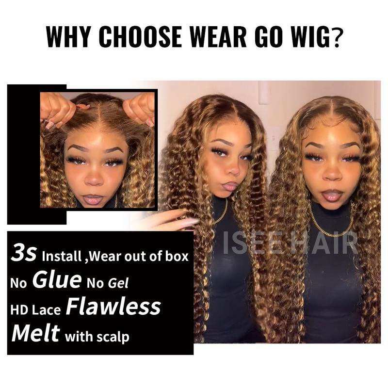 ISEE Wear Go Deep Wave Middle-Long Highlight Brown 180% Density Pre Cut 4*6 Lace Closure Wig Beginner Friendly Gift for Girlfriend/Wife/Family #Dealsforyoudays#TikTokShopHolidayHaul