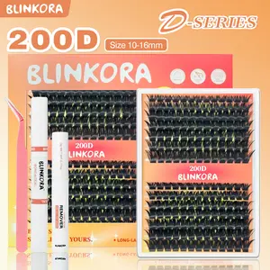 Blinkora 200D Hybrid Eyelash Kit 10-18mm Beginner Friendly DIY Lash Extension Waterproof Long Lasting with Free Glue Remover Applicator Cluster Lash Kit Makeup Cosmetics