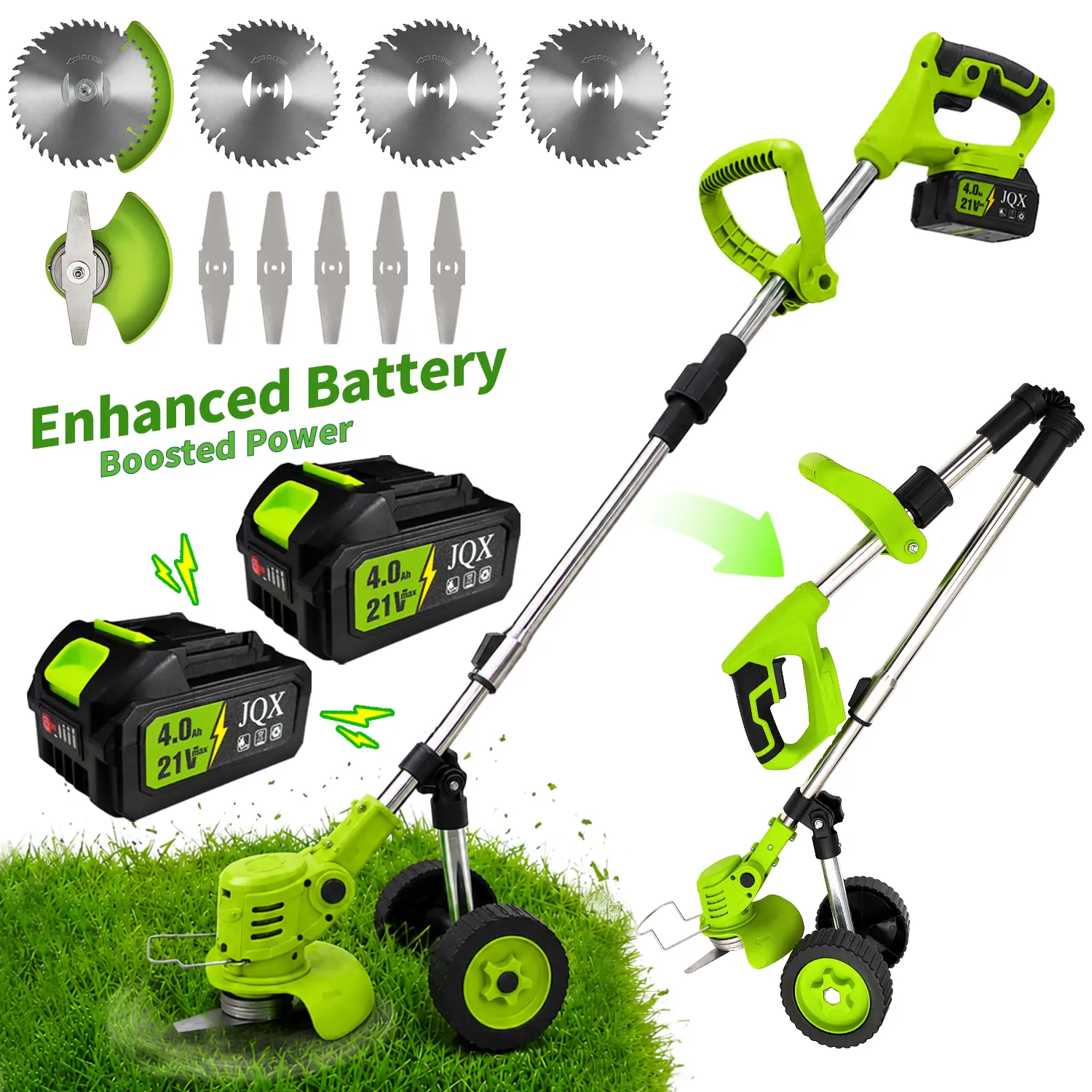 Lightweight 21V Cordless 3-in-1 Grass Trimmer, Weed Wacker - Women-Friendly Garden Tool with Adjustable Pole, Multi-Blade System for Upgraded Lawn Maintenance
