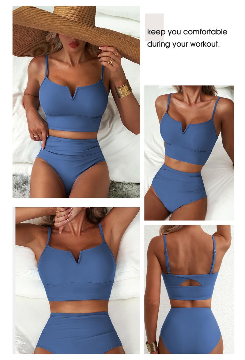 Aleumdr High Waisted Bikini Sets for Women V Wire Two Piece Swimsuits with Tummy Control & Adjustable Straps 2026 Beachwear