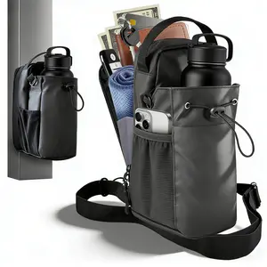 Magnetic Water Bottle Holder Bag with Shoulder Strap - Gym Workout Storage Pouch for Keys, Phone, Wallet - Waterproof Bottle Carrier for Hiking, Biking, Outdoor Sports