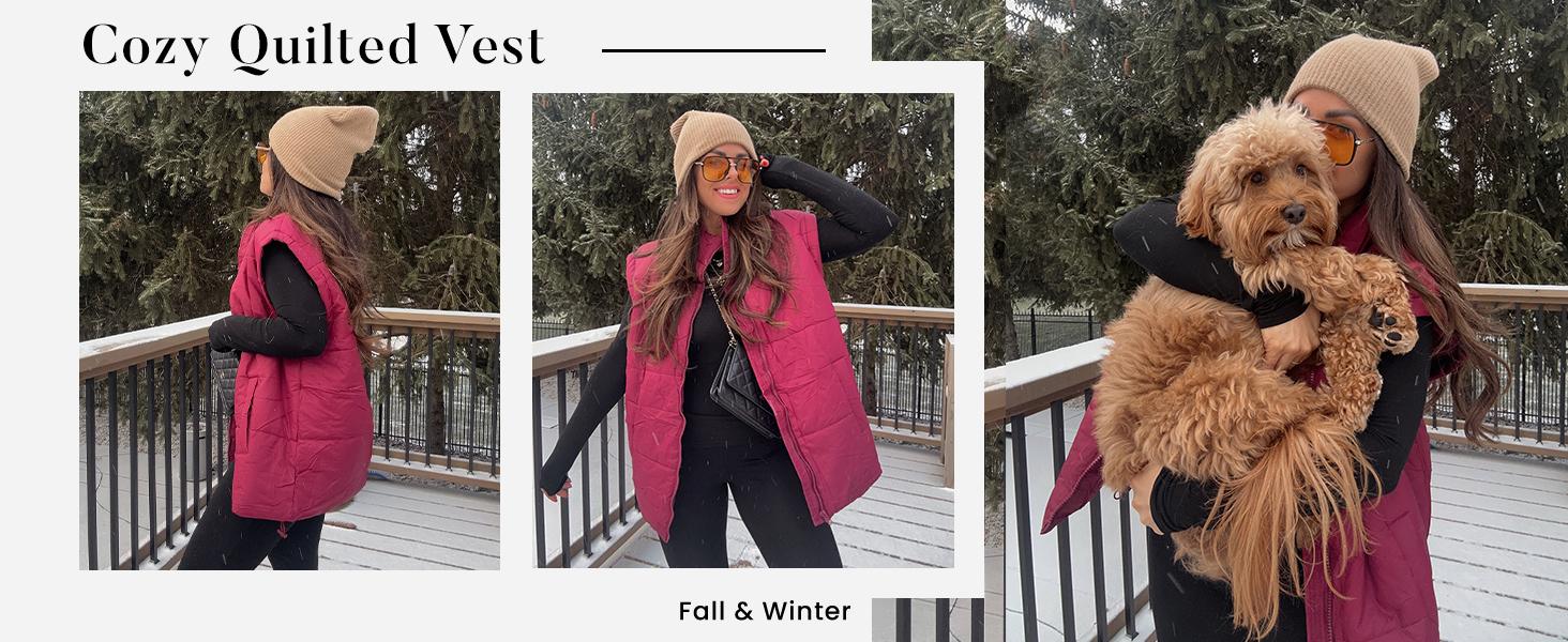 YeeZaa Women Winter Oversized Puffer Vest 2025 TikTokShopHolidayHaul Christmas Lightweight Stand Collar Flysleeve Insulated Padded Puffy Jackets Coat with Pockets Womenswear Tops zip  up