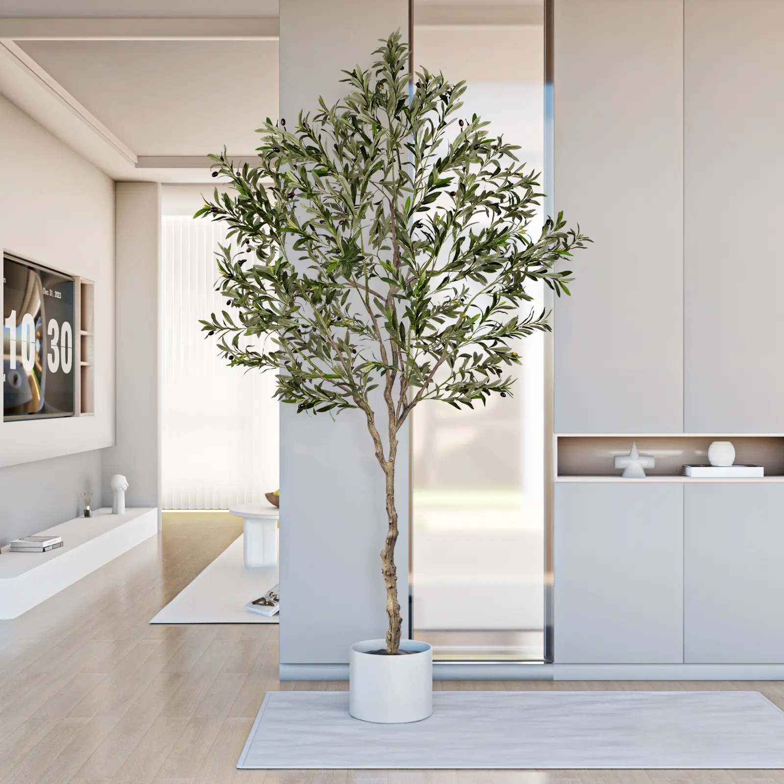 Fluffy 6/7/8ft Artificial Olive Tree, Fake Potted Olive Tree with Branches, Leaves and Fruits, Fake Plant, Indoor Decoration Decorative,dorm essentials,dorm decor,dorm room decor