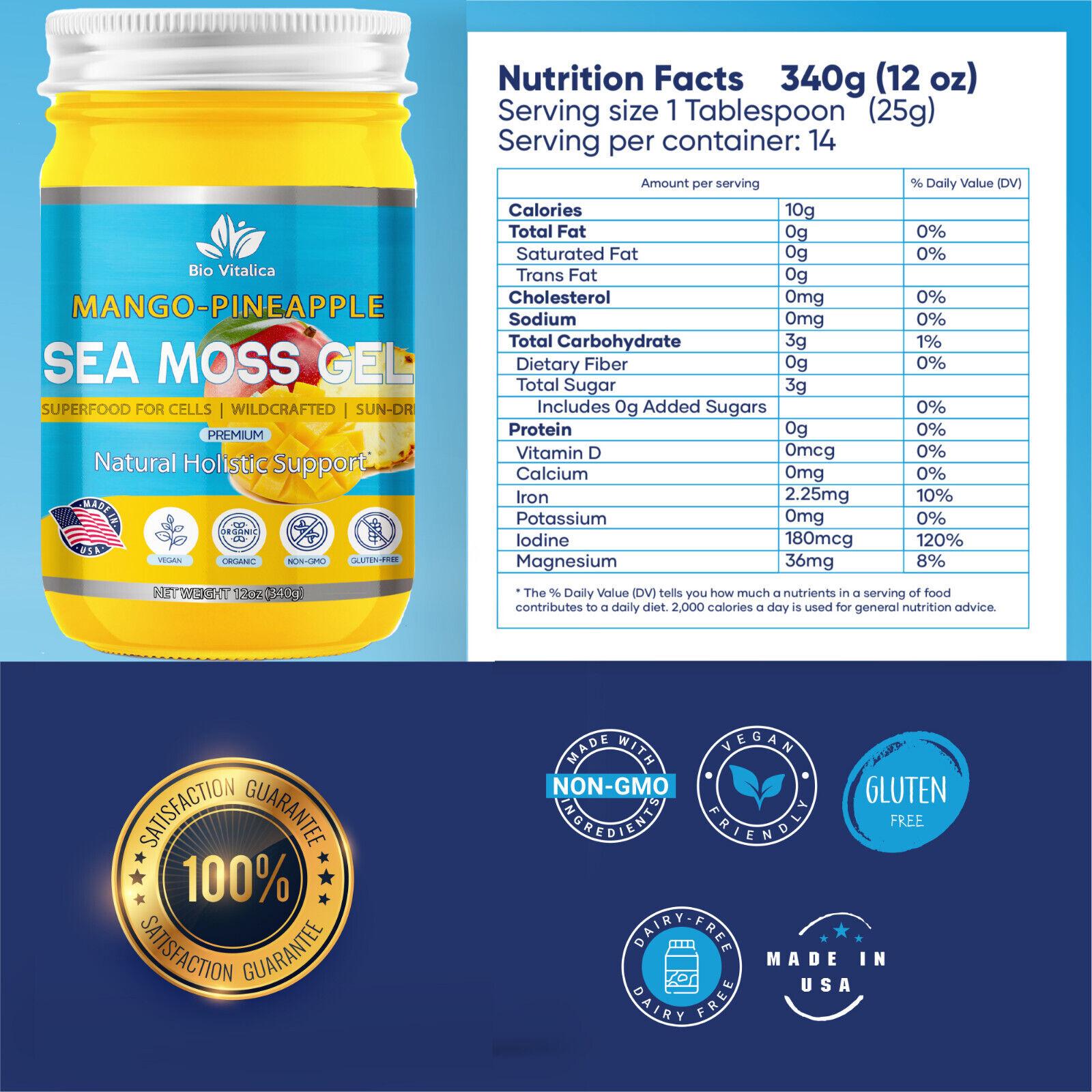 Sea Moss Gel - Irish sea Moss raw Mango Pineapple Flavor Fitness Supplement