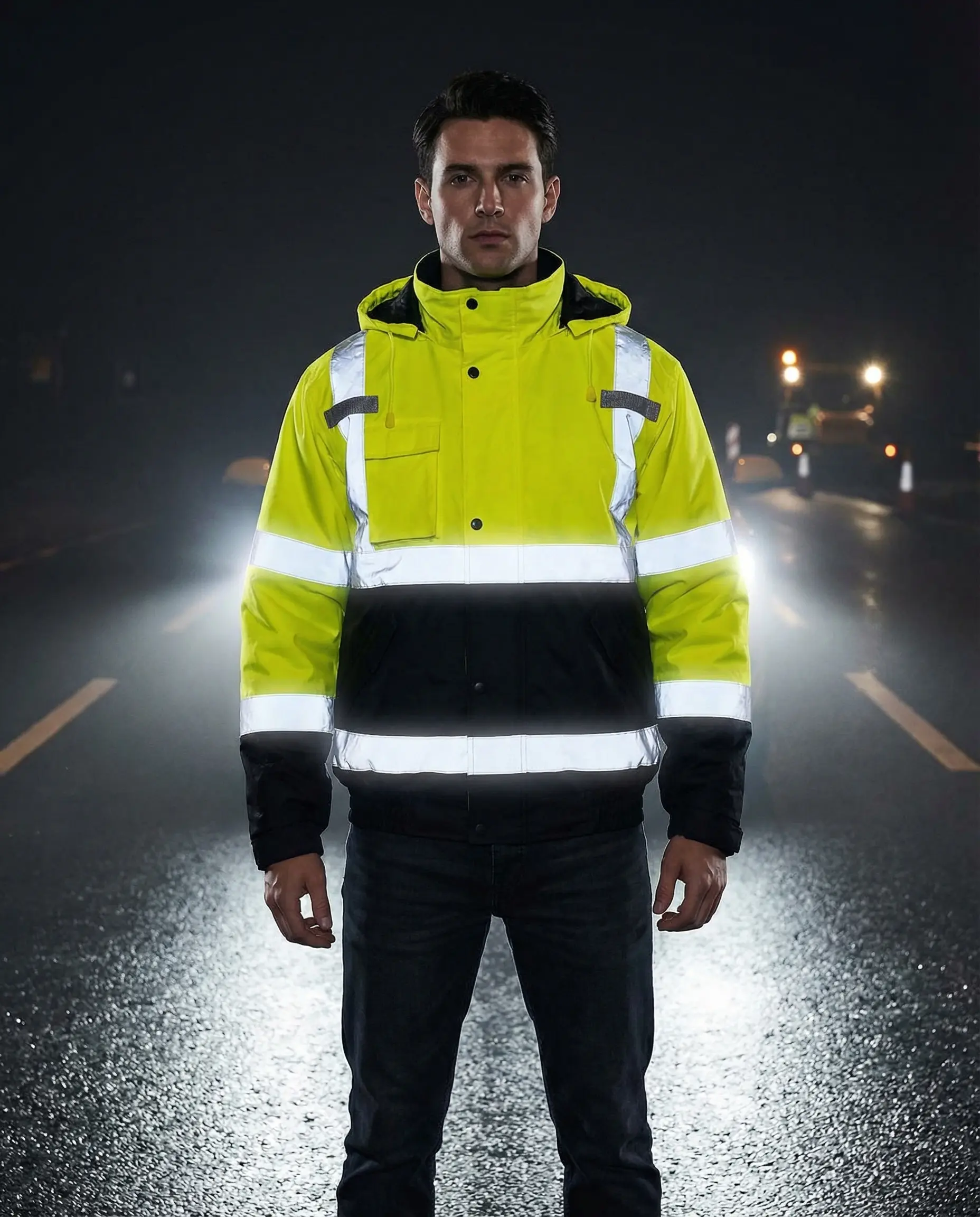 High Visibility Reflective Waterproof Safety Jacket for Men with Pockets Black Work Construction Weather True to Size Fit Coat Coat