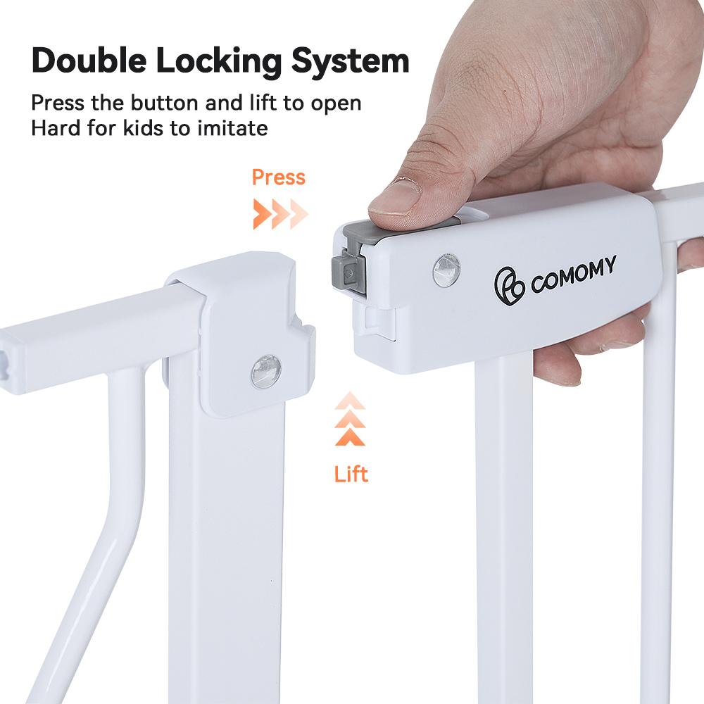 29.5-48.4" Baby Gate with Adjustable Cat Door,Extra Wide Metal Cat Gate for Stairs Doorways, Auto Close Dog Gate with Pet Door for House, Pressure Mounted Easy Walk Through (30" Tall, White)