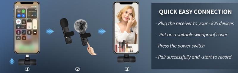 Wireless Lapel Microphone Noise Reduction for iPhone Android Plug-And-Play Professional Recording Phone Mic for Live Streaming Shorts Videos Tiktok Youtube Vlog Interview Online Classes,USB Rechargeable Wireless Microphone, Audio Devices