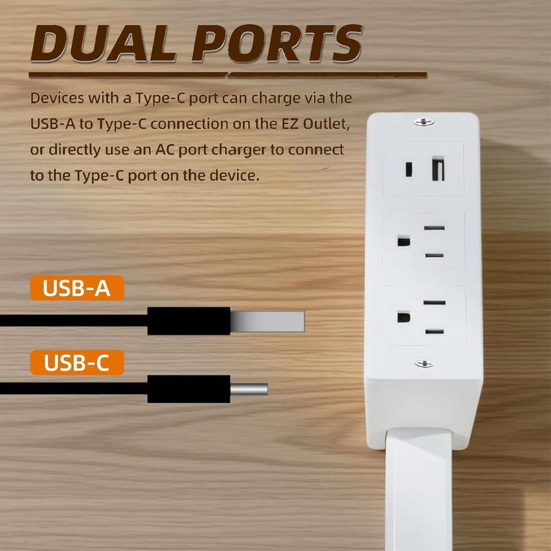 MUNBYN  Electrical Outlet Extender Stick - Power Socket Expander,Extendable Outlet for Hard to Reach Places,Features USB-A,USB-C,2 AC Outlets,Rotates 180°,Use Behind Couches,Nightstands,Desks,More