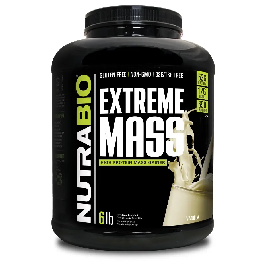 NutraBio Extreme Mass Gainer Protein Powder, 6 lb Stimulant-Free Dietary Supplement with Amino Acids, Alpha-Lactalbumin, Beta-Lactoglobulin, Cellular Growth Factor, Supports Muscle Growth & Recovery for Adult Fitness Enthusiasts, Protein Powders, Adults,