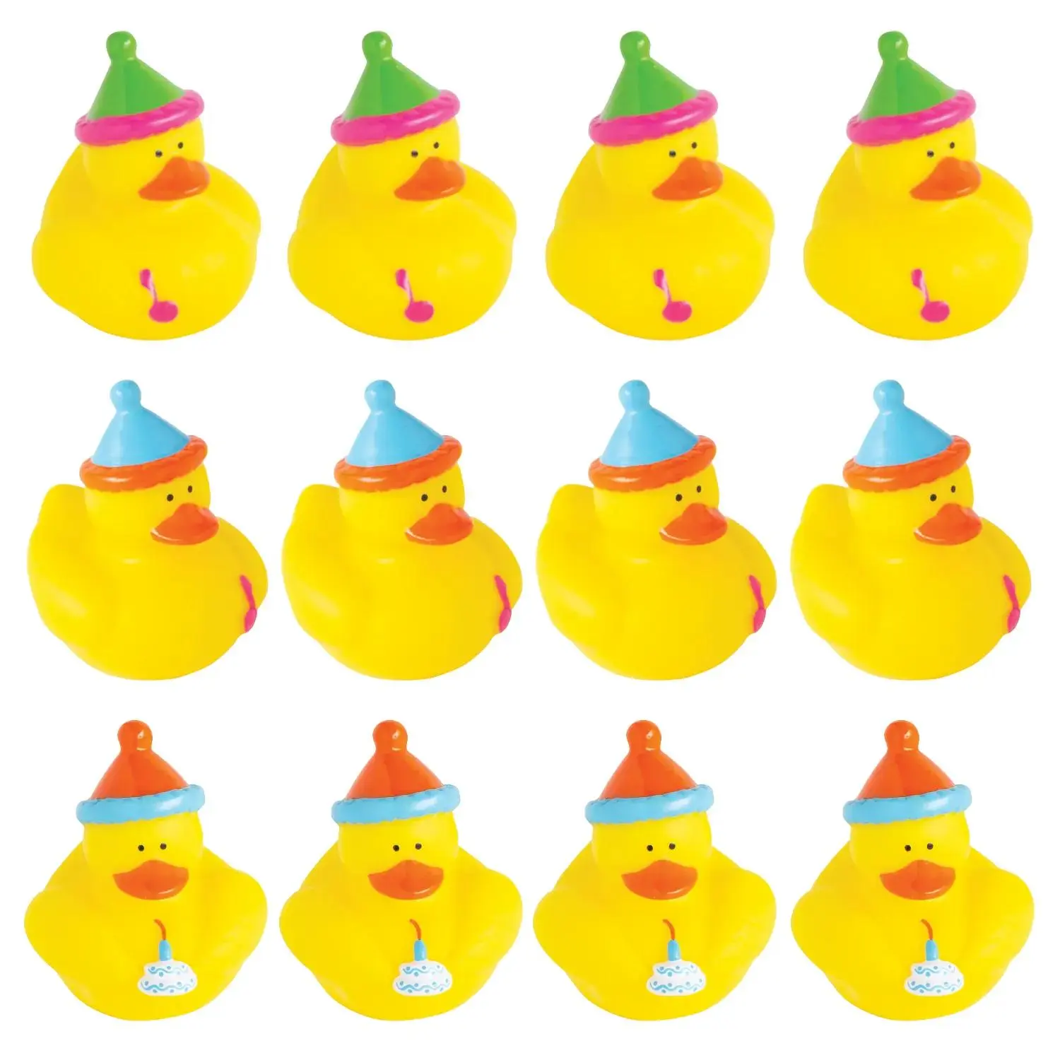 2" Happy Birthday Hats & Noisemakers Yellow Rubber Ducks - 12 Pc.