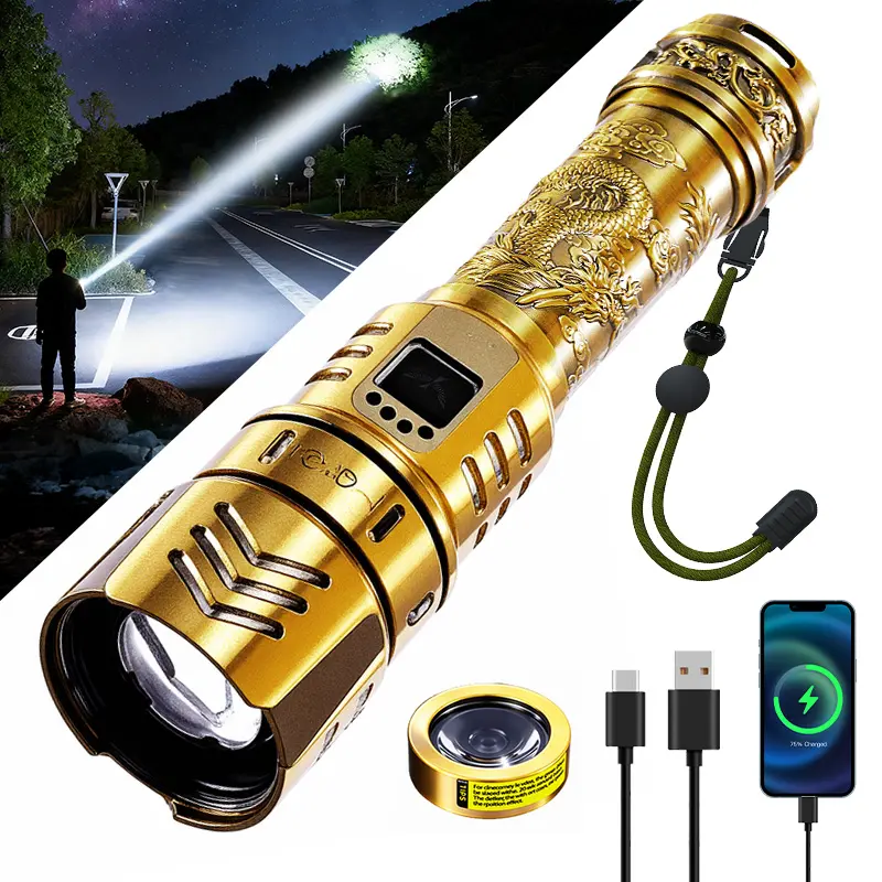 SKYFIRE 1097 Rechargeable Powerful LED Tactical Flashlight - Waterproof, Durable, Super Bright Light, Adjustable Zoom Focus, 4 Light Modes for Camping, Emergency Use,dorm essentials,home decor,home essentials,camping essentials
