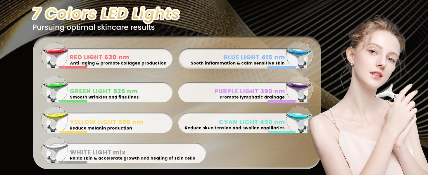 Facial Massager,7 Color LED Light Therapy for Face and Neck,Portable Beauty Skin Care Tools