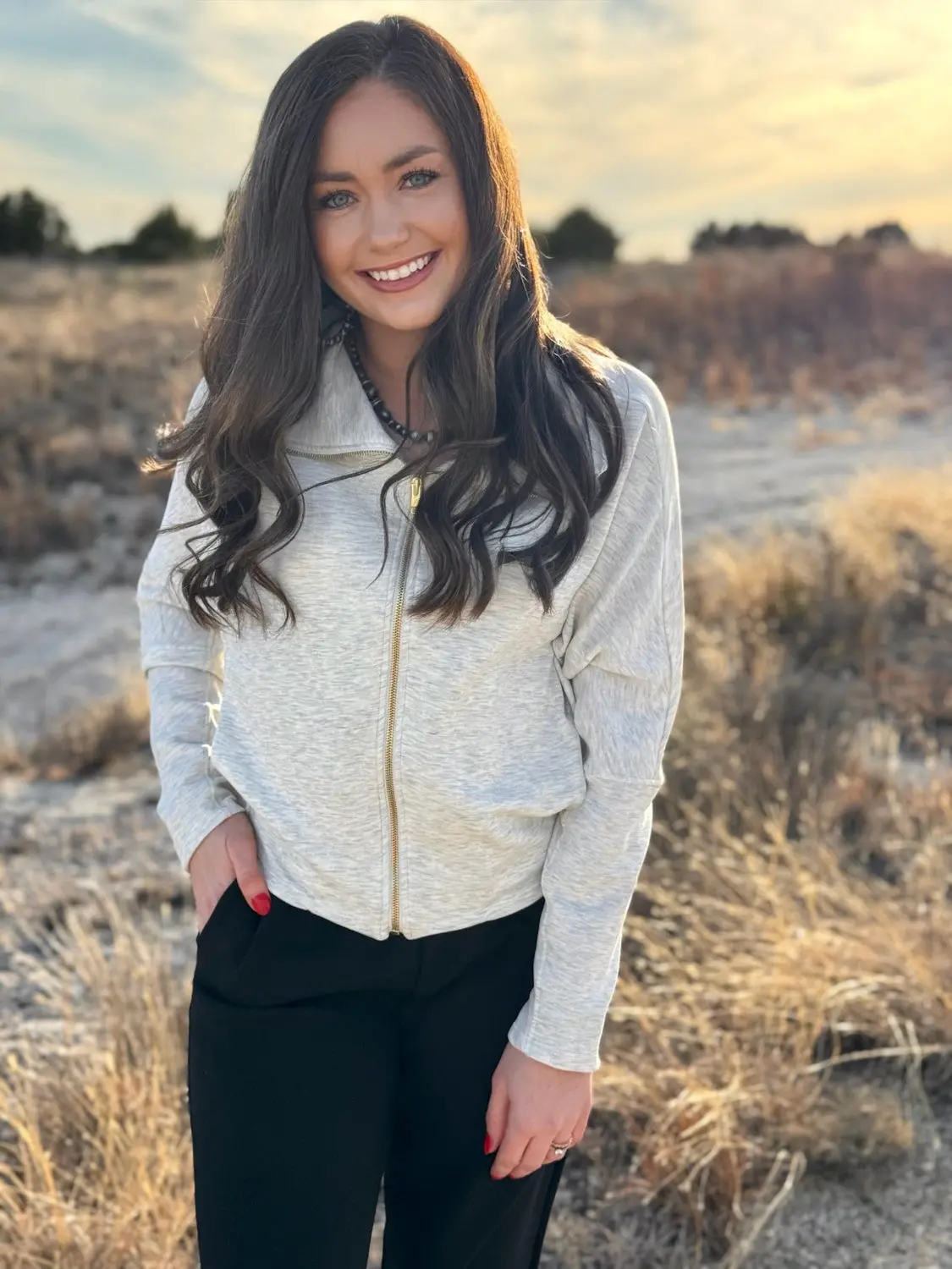Clara Ash Grey Scuba Zip Pullover