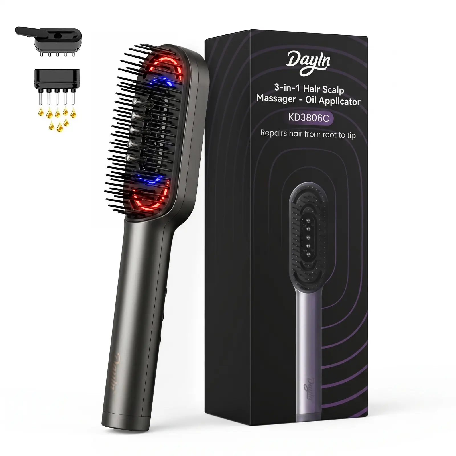 Premium Quality, Insanely Cheap! DayIn 3-IN-1 Electric Scalp Massager Hair Oil Applicator, Cordless Vibration Head Massager, Waterproof Red Light Hair Brush, Deep Clean Comb for Home & Travel Scalpmassager