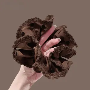 a set of two,Brown Ruffle Scrunchie – Chic Korean Style Hair Tie for Messy Bun Looks