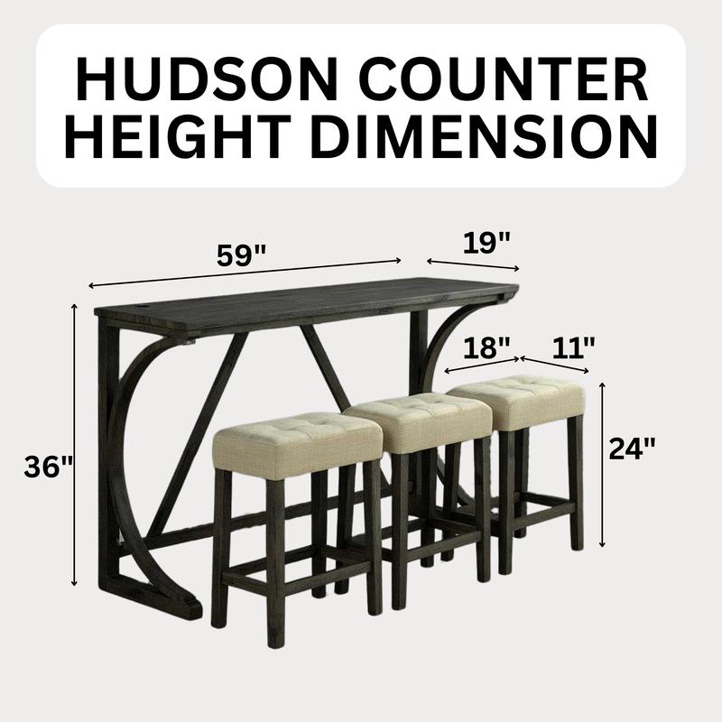 Hudson Counter-Height Dining Set with USB Charging & 3 Tufted Stools - 4 Piece Dining Room Set Hudson Counter-Height Dining Set with USB Charging & 3 Tufted Stools - 4 Piece Dining Room Set