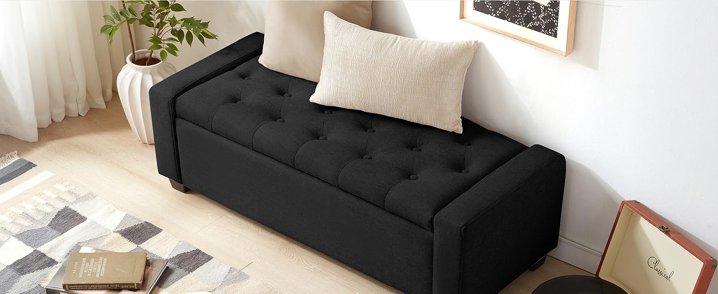 Ottoman with Storage, Storage Ottoman Bench with Safety Hinge, Upholstered Storage Bench with Seating for Bedroom, Living Room, Holds up to 330 lb Ottoman with Storage, Storage Ottoman Bench with Safety Hinge, Upholstered Storage Bench with Seating for Bedroom, Living Room, Holds up to 330 lb