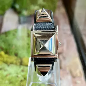 Pre-owned HERMES Medor Black Leather Strap Watch
