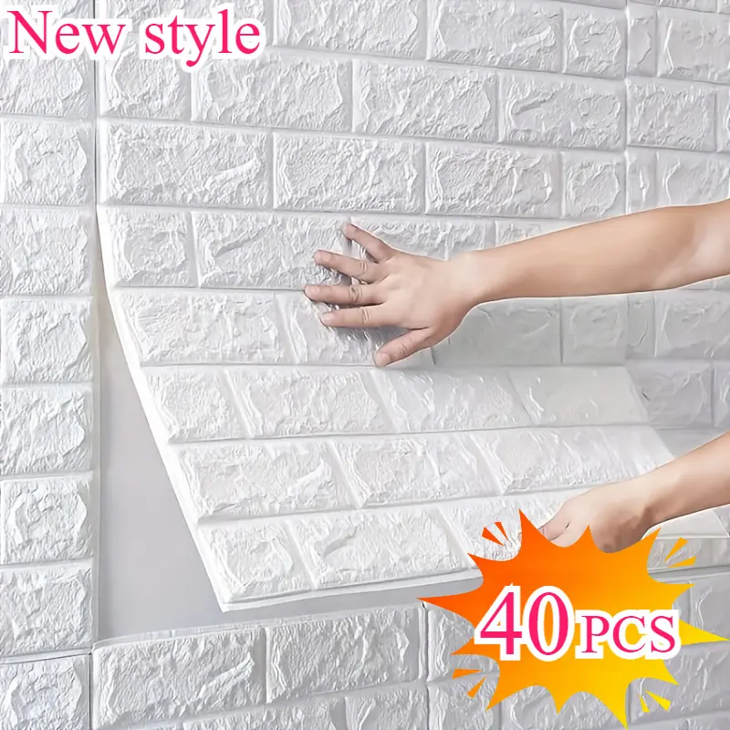 40-Piece Self Adhesive Waterproof Foam 3D Wall Stickers Decorative Peel and Stick Removable Wallpaper Designs Textured Wall Paper, Easy to Apply & Remove, Cleanable, Customizable - Ideal for Kitchen, Living Room, Bathroom, Hallway