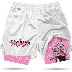 Evangelion EVA Performance Shorts for Men Above the Knee Summer Y2K Style Cotton Polyester Spandex Layer with Pockets