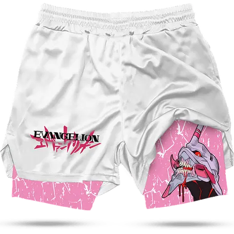 Evangelion EVA Performance Shorts for Men Above the Knee Summer Y2K Style Cotton Polyester Spandex Layer with Pockets