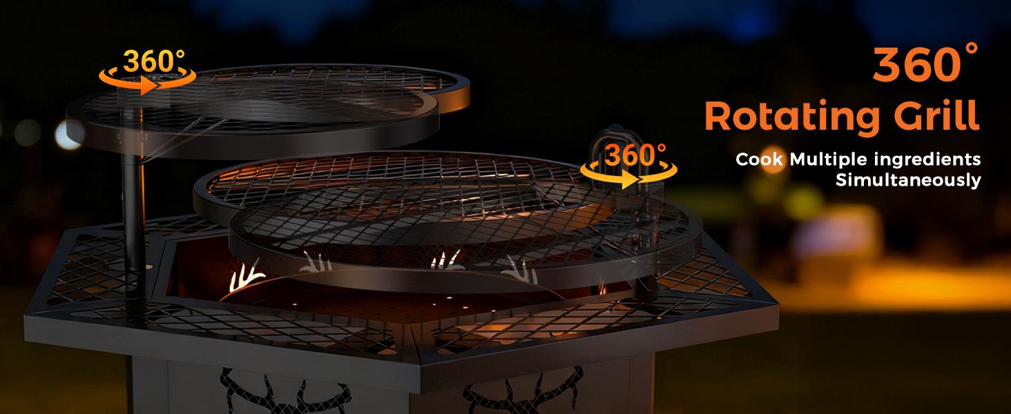 BALI OUTDOORS Hexagon Fire Pit with BBQ Grill 37.5" Outdoor Fire Pit for Wood Burning Patio Firepits with Adjustable Grilling Plates and Charcoal Tray TikTokShopBlackFriday