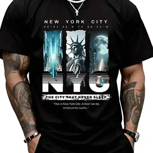Men's NYC Graphic Print Cotton T-Shirt -White with Lettering, Regular Fit Casual Summer Tee, Machine Washable, Cotton T Shirts, Streetwear Style, Minimalist Design, Comfortable Material, Lightweight Top, Street Style Lovers