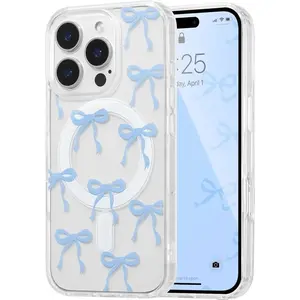 Case suitable for iPhone 17 16 15 14 13 12 11 X Plus/Air/Pro Max/Pro,Samsung S25,S24,S23,S22,Ultra Plus FE Clear Cute Ribbon Bowknot Pattern Aesthetic Transparent TPU Protector with Raised Camera Protection for Women Girls