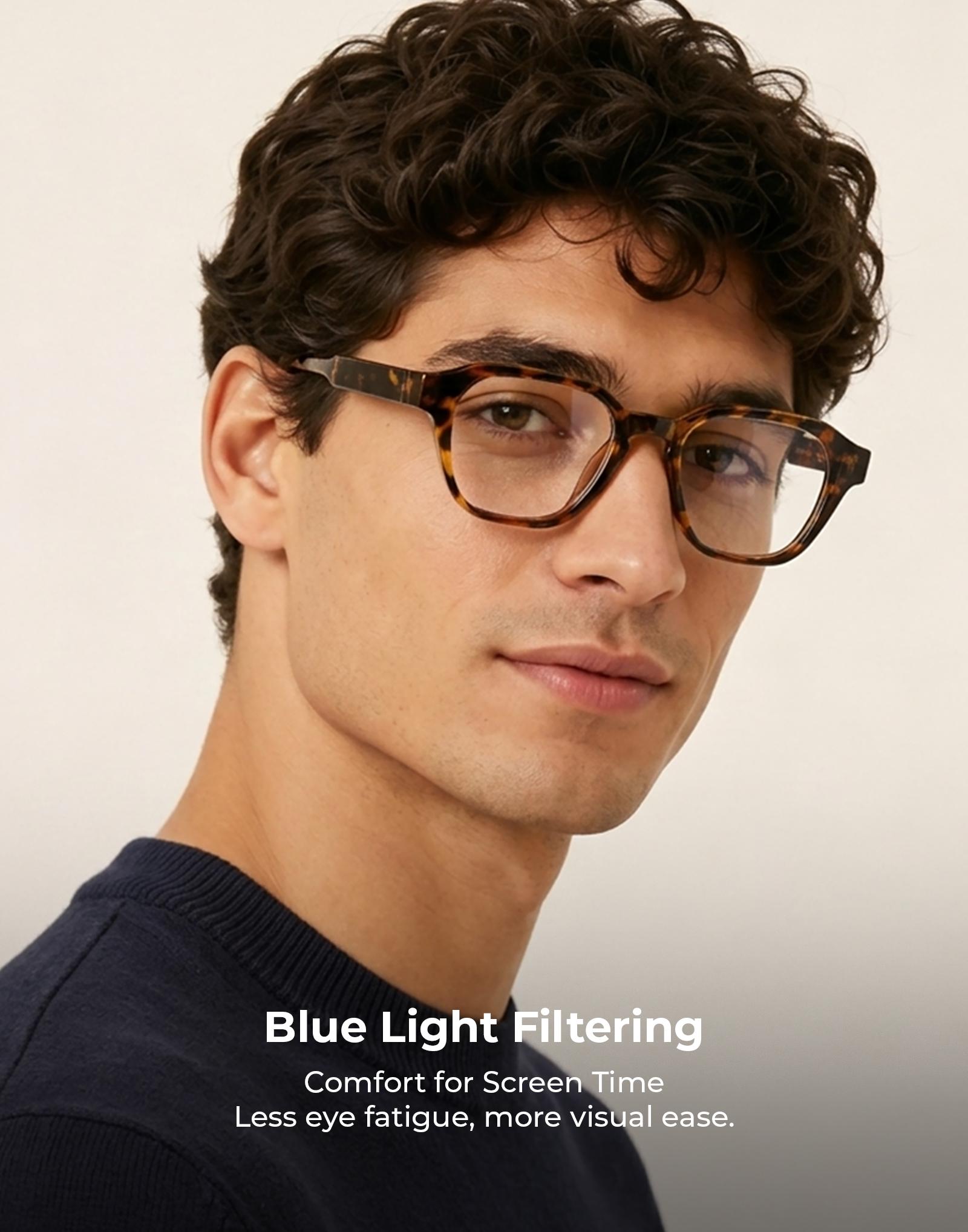 TIJN Blue Light Blocking Glasses, Anti Eyestrain UV Protection, TR90 Square Frame Glasses Chic Preppy Look for Women and Men
