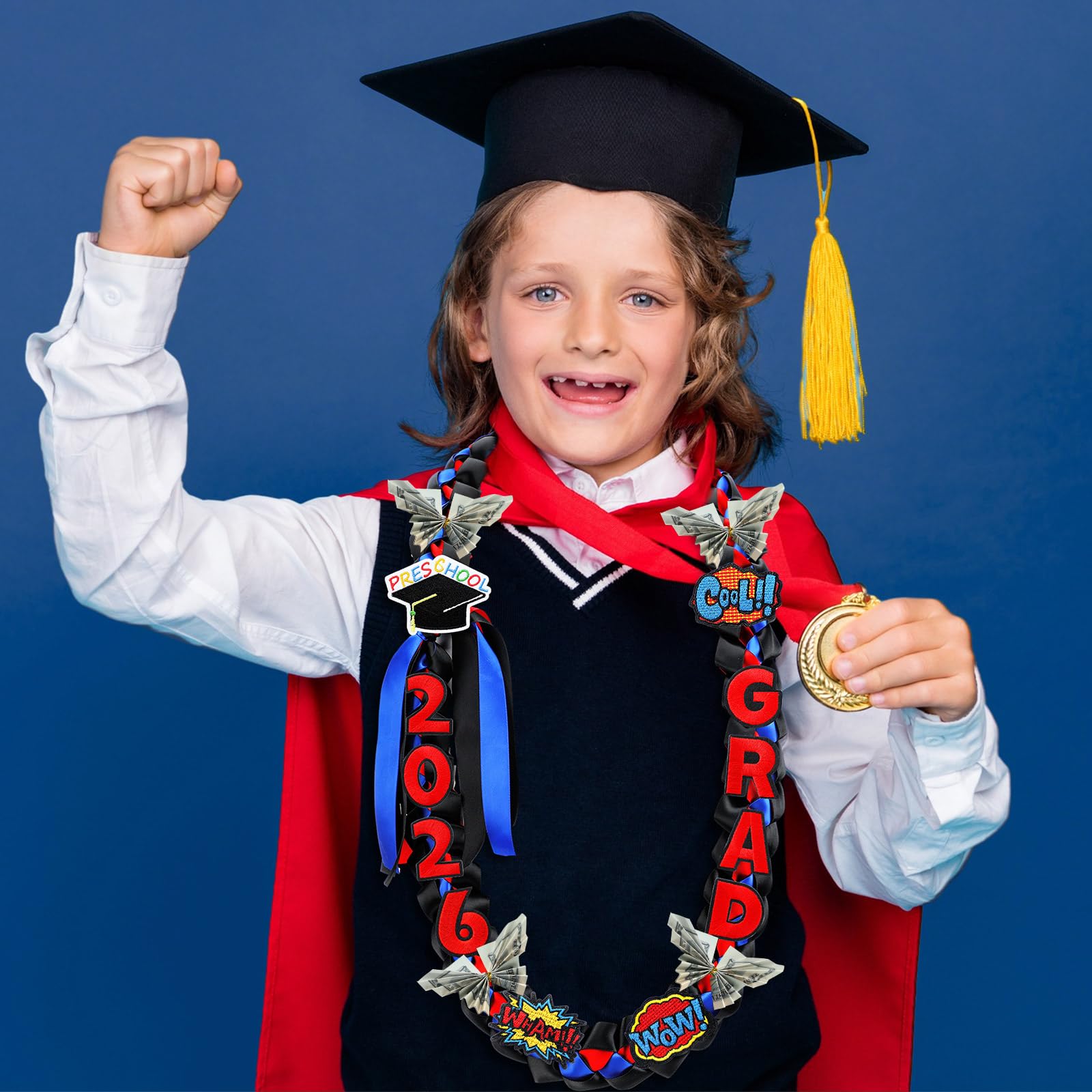 Kids Graduation Leis Class of 2026 Necklace Ribbon Leis 47 inches Double Braided Preschool Graduation for Preschool Kids Students Teachers Boys Girls for Graduation Ceremony Party Celebration Graduation Campus Supplies Pretty Bracelet Costume