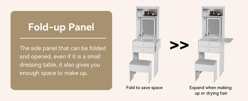 Small Vanity Desk Set with 3 Adjustable Lighted Mirror and Storage Chair IF018