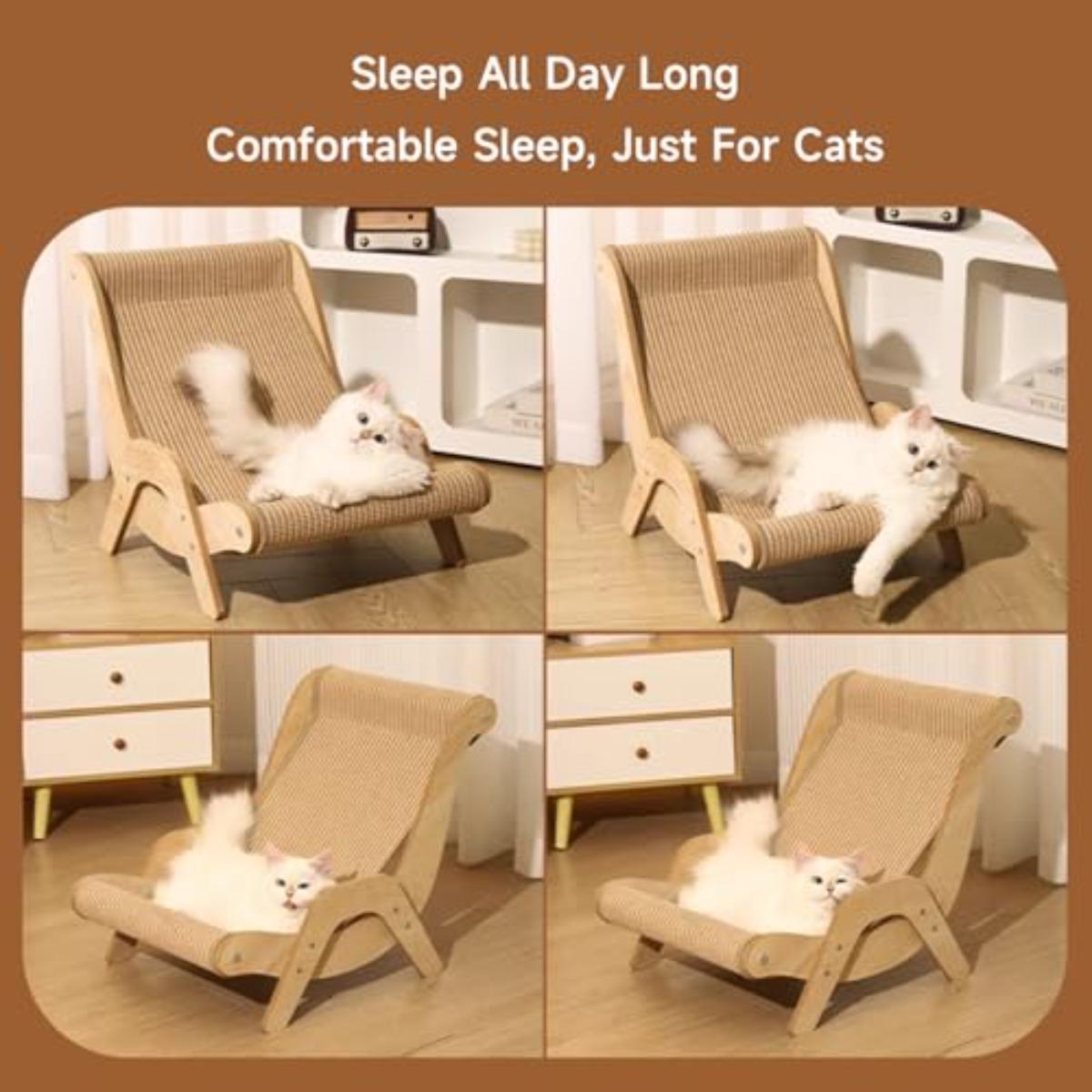 2-In-1 Cat Scratch Bed - Durable Natural Sisal Rope Beach Chair, Natural Sisal Scratching Board, Space-Saving Modern Indoor Pet Furniture for Cats