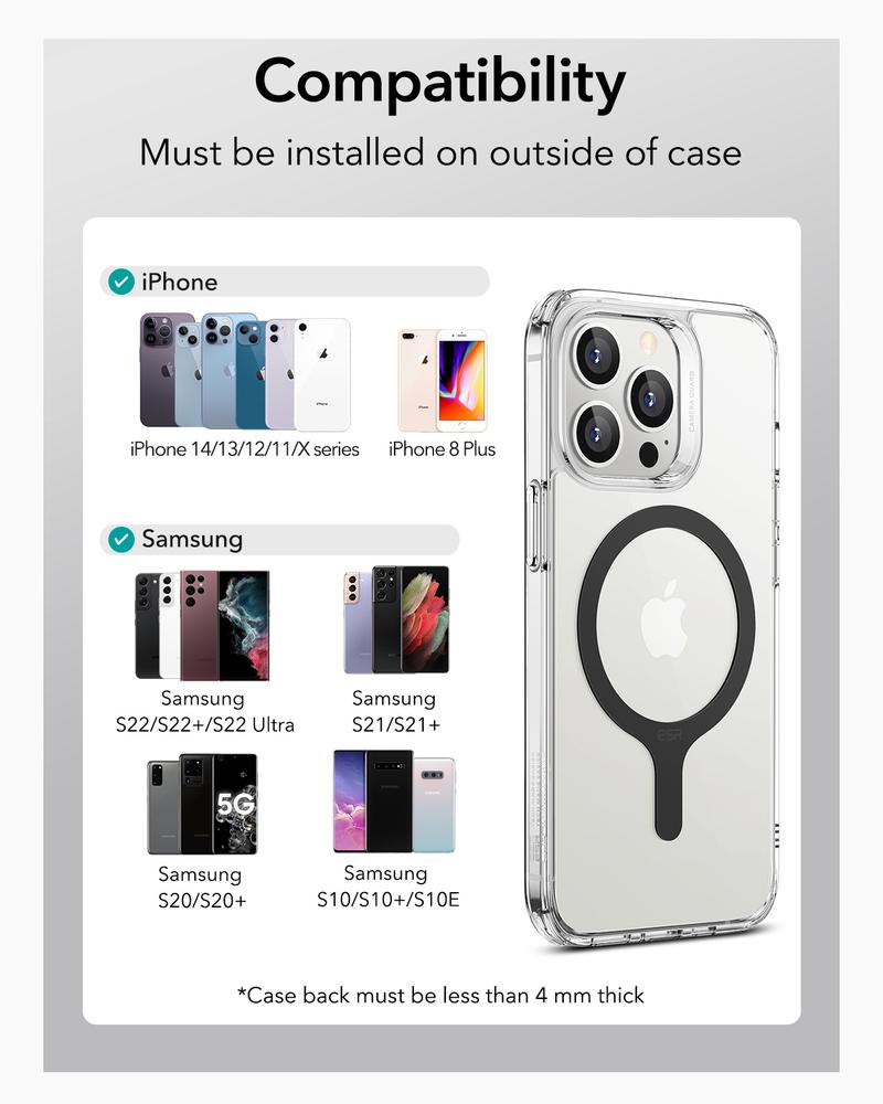 ESR for MagSafe Sticker 360, MagSafe Ring Magnet, 2 Pack Magnetic Ring, Universal Magnetic Wireless Charger Conversion Kit for iPhone 17/16/16e/15/14/13/12/11, Samsung Galaxy, Google Pixel 10