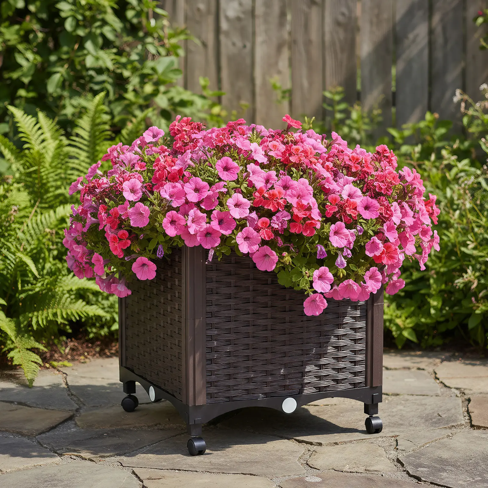 Floor-Standing Reinforced Plastic Raised Garden Planter Bed - 40x40x42cm, Outdoor Gardening Flower Pot with Drainage Hole, Plug, Automatic Watering, Breathable Design, Ergonomic Benefits, Lasting Material Construction for Backyard, Balcony