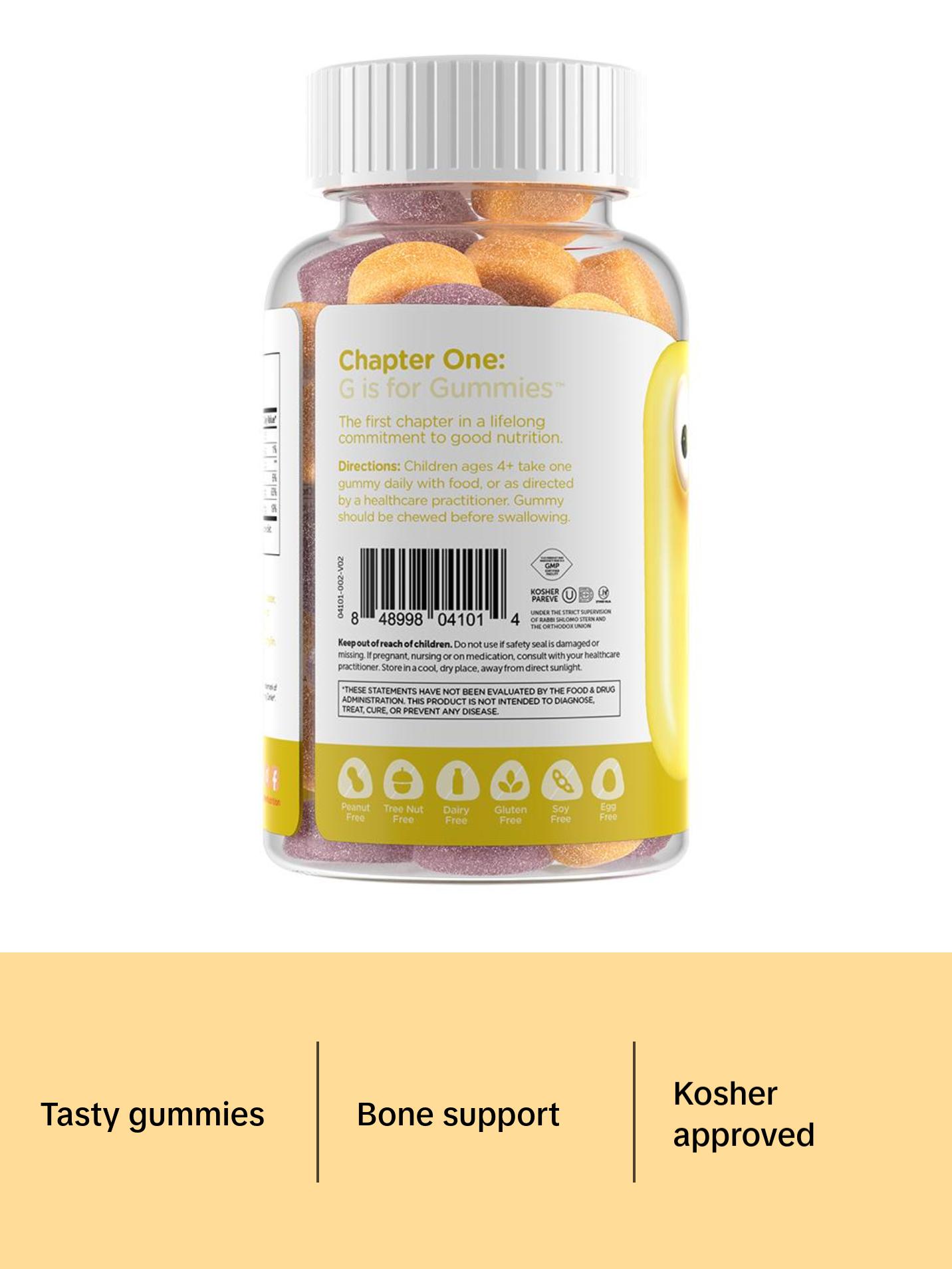 Zahler Bones Gummies - Natural Vitamin D3 & Calcium Gummy for Kids - Orange Strawberry Cherry Flavor - 60 Count Bottle - Kosher Healthcare Supplement