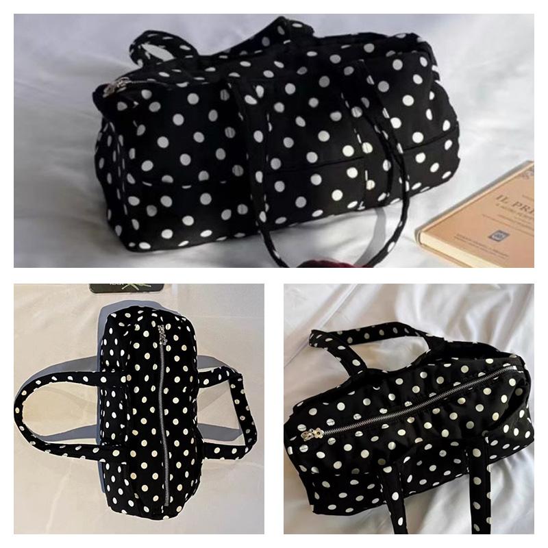 Cute Black & White Polka Dot Tote Bag Spacious Shoulder Bag for Women, Y2K Retro Daily Purse, Versatile Travel & Shopping Tote