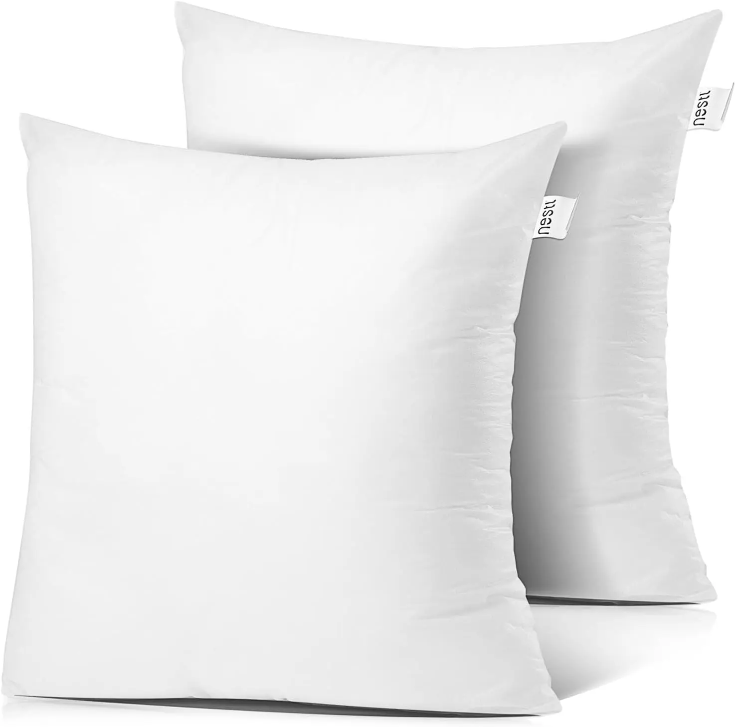 NESTL 2-Pack Cotton Blend Polyester Fibre Pillow Inserts - Flat Weave, Breathable, Plush, Machine Washable Decorative Pillows for Couch, Room Decor, Cozy Corner (Multi-Size Option, 16"x16" Available)