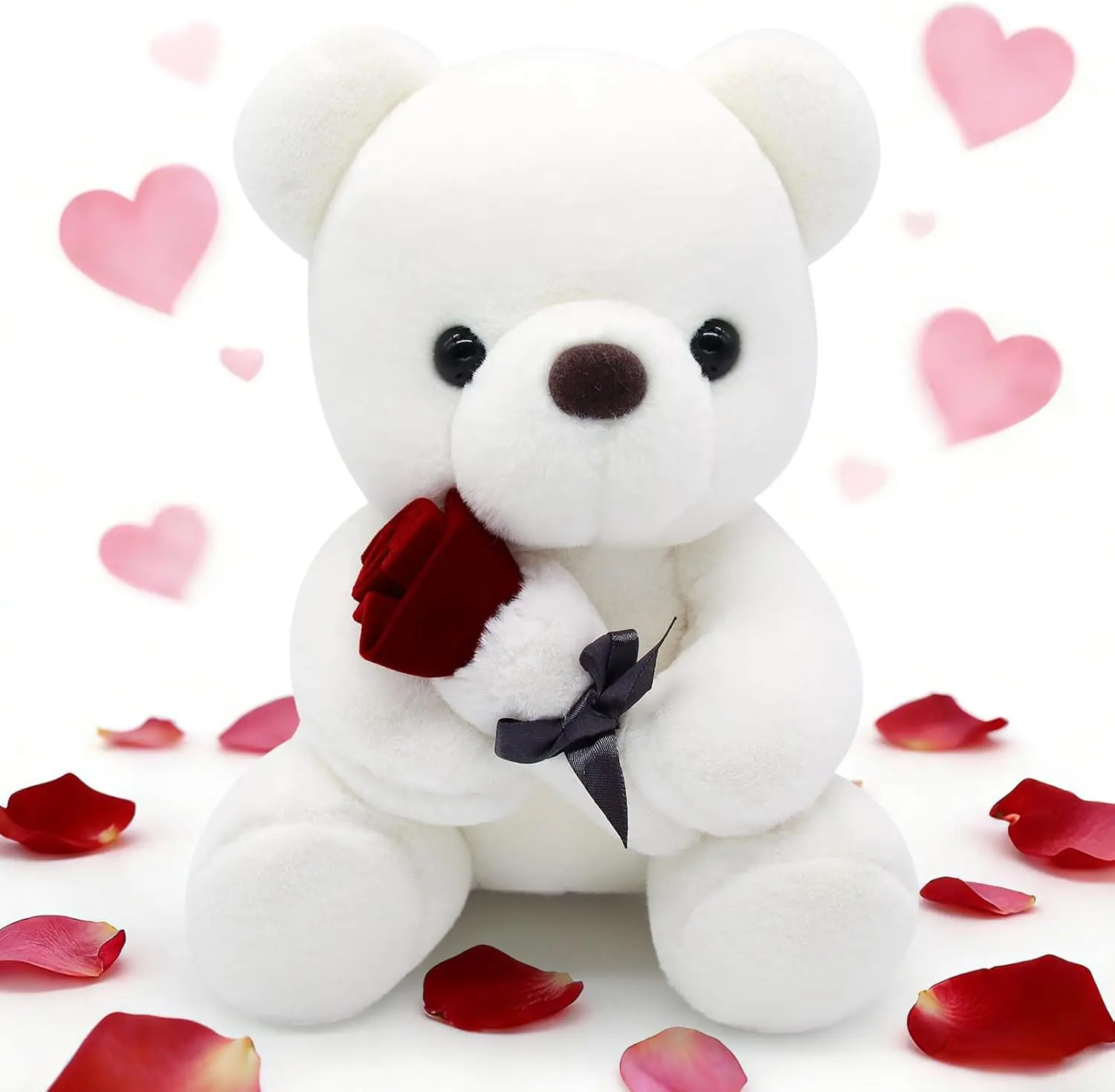 LSYDCARM 9-inch Soft Fluffy Kawaii Teddy Bear Plush with Rose - Colorfast Home Decor Statue Figurine, GF Gift for Anniversaries, Thoughtful Present for Girlfriend