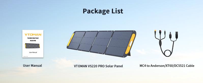 VTOMAN VS220 Pro Portable Solar Panel 220W 48V, 23% Efficiency Foldable Solar Panel w/ IP67 Waterproof & MC-4 Anderson XT60 DC5521 Adapters & Adjustable Kickstands, Off-Grid Power for Home & Camping