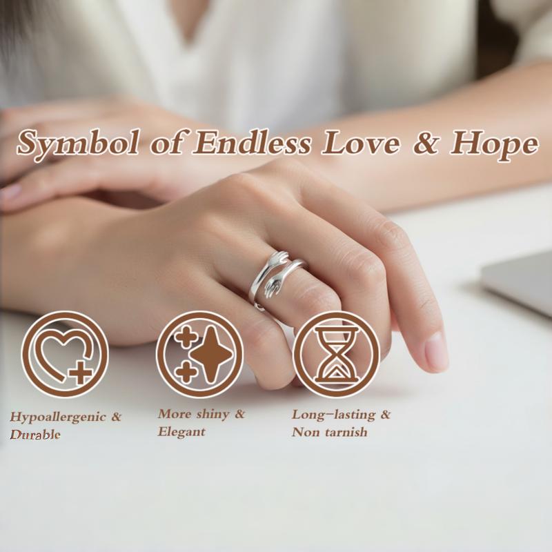 SGGUI Hug Rings Adjustable Ring with "Always with You" Engraving High-Quality Nickel-Free Jewelry for Dad Mom Wife Daughters Grandma Best Friend Teens,Hugging Hands Open Ring for Men Affection Rings Valentine's Day