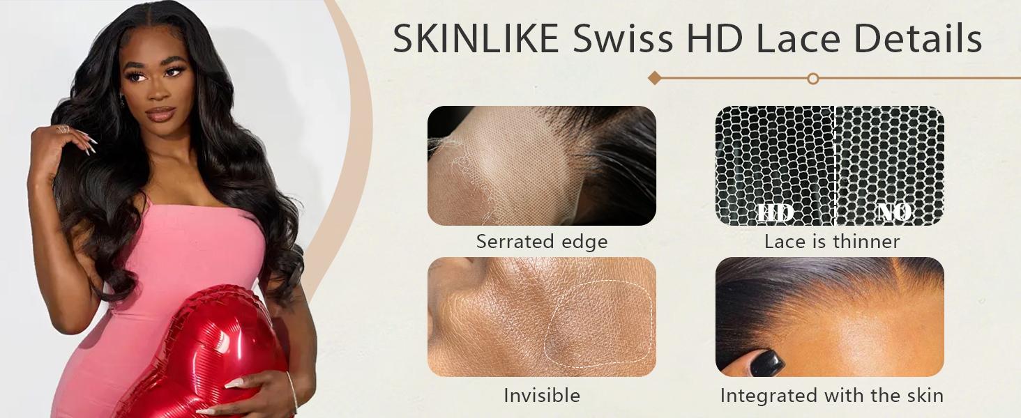 【Skinlike HD】Mamushow 13x6 SKINLIKE Real HD Lace Frontal Wigs 250% Density Body wave Wigs Human Hair Pre Plucked Bleached Tiny Knots 250 Density 0.10mm Ultra thin Invisible Lace Front Wigs for Women Human Hair